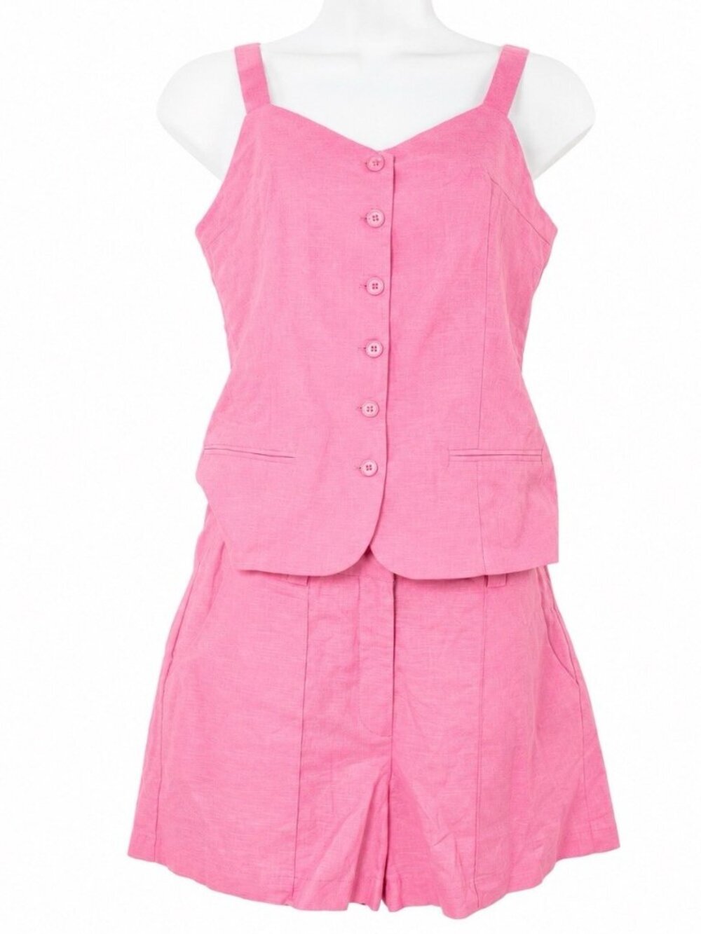 Petal Pup Pink Linen Set Top S Shorts M Button Vest Coquette Coastal Summer
